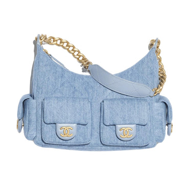 CC LARGE HOBO BAG WASHED DENIM AND GOLD TONE METAL BLUE 31CM  AS5339 B19251 NG353