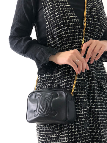 CELINE Triomphe Leather Chain Shoulder bag Black New 1:1 jigb5w
