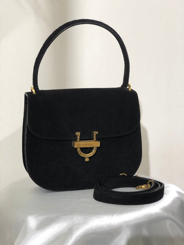 CELINE Horseshoe Suede Leather Two-way Handbag Shoulder bag Black New 1:1 47tmub