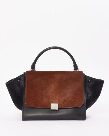 Celine Brown & Black Pony Hair & Leather Medium Trapeze Bag