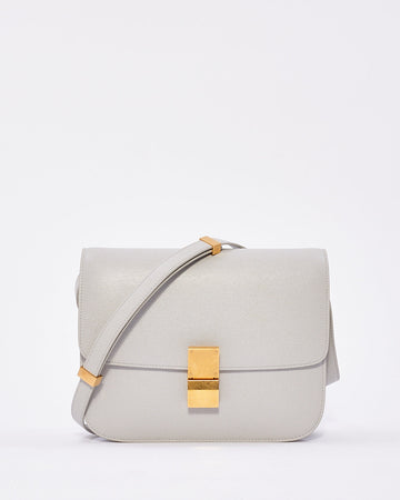 Celine Light Grey Box Calfskin Leather Medium Box Bag