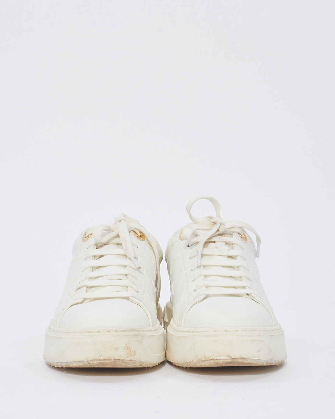 Louis Vuitton White Leather Monogram Sneakers - 38