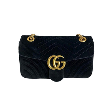 Gucci Small GG Marmont Matelasse Velvet Blue GHW