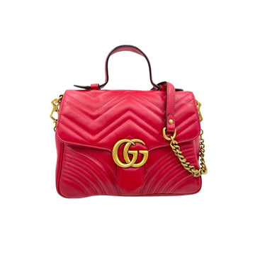 Gucci Medium GG Marmont Matelasse Chevron Top Handle Red GHW