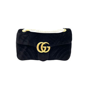 Gucci Small GG Marmont Matelassé Velvet Black GHW