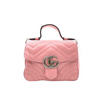 Gucci Mini GG Marmont Matelasse Chevron Top Handle Pink SHW