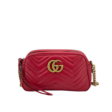 Gucci Small GG Marmont Camera Matelassé Hibiscus Red