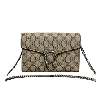 Gucci Dionysus Chain Wallet Mini GG Supreme Monogram Beige Taupe SHW