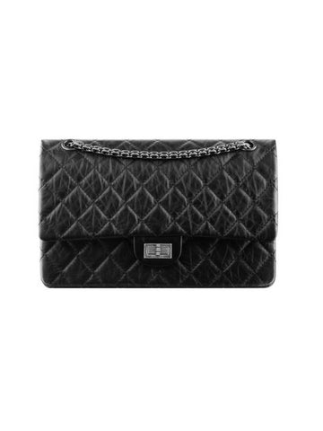255 Chain  Calfskin Ruthenium  Large Flap Shoulder Bag Black Chanel