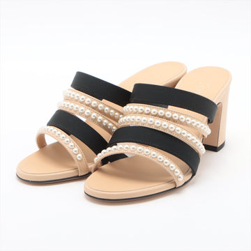 New 1:1 Rep Top Quality Chanel Coco Leather X Fabric Sandal 35C  Beige X Black G35381 Pearl Mould Sandal  Bag