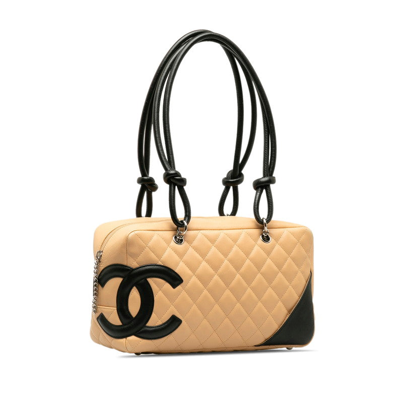New 1:1 Rep Top Quality Chanel Cambon Cocomark Bowling Bag Handbag Mini Boston Bag Beige Leather  CHANEL