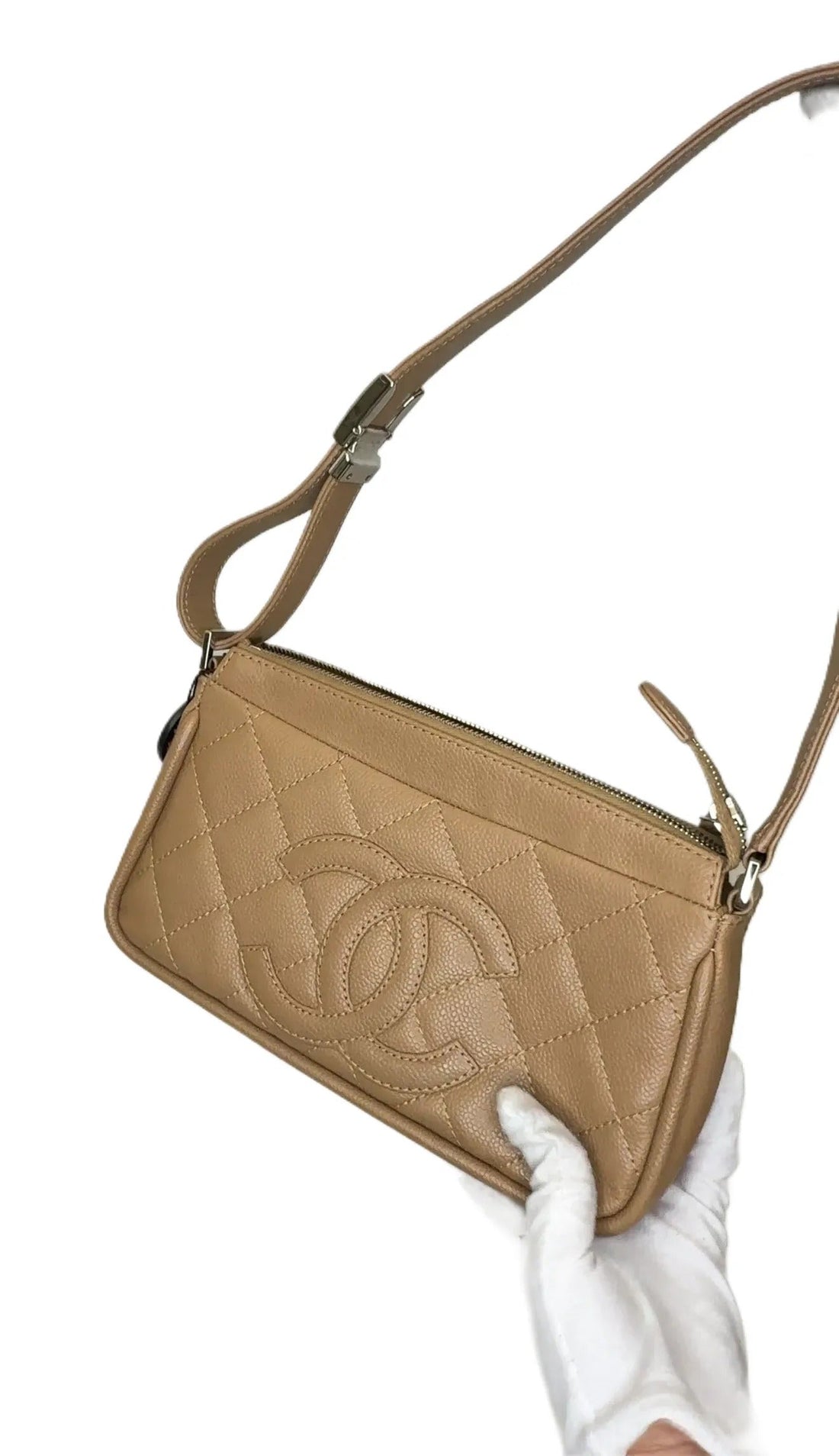 Top Quality Chanel Caviar Leather Shoulder Bag Beige Medium Size B10-05