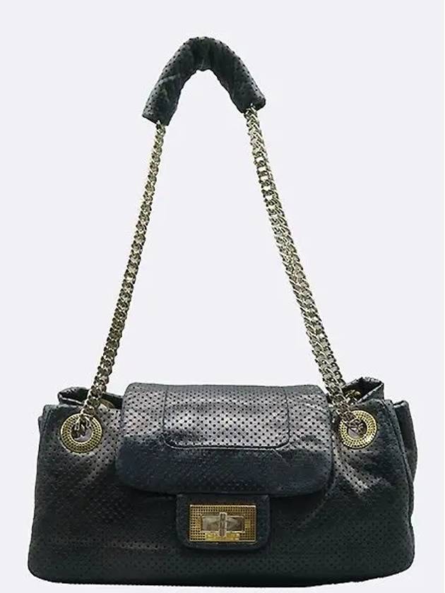 Cruise Collection Black Metallic Perforation Leather Gold Chain Shoulder Bag Chanel