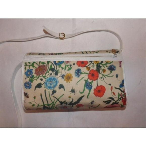 GUCCI  2-way White Leather Floral Fabric