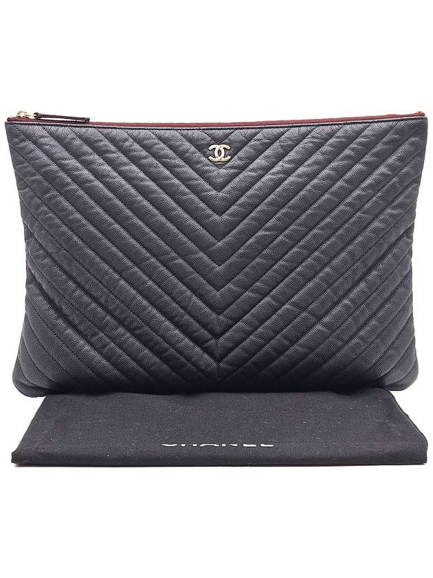 Top Quality Chanel A82552 Black Caviar Chevron Gold Plated CC Logo Classic Large Pouch Clutch 27th Chanel