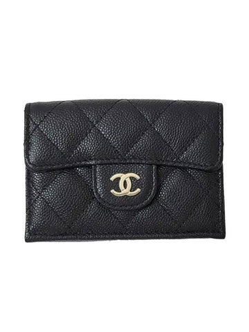 Classic Small Flap Wallet Grained Shiny Calfskin Gold Black Chanel