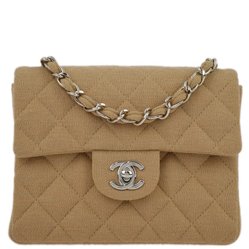 New 1:1 Rep Top Quality Chanel Beige Cotton Mini Classic Square Flap Shoulder Bag 17