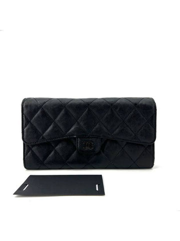 Calfskin black classic flap long wallet Chanel