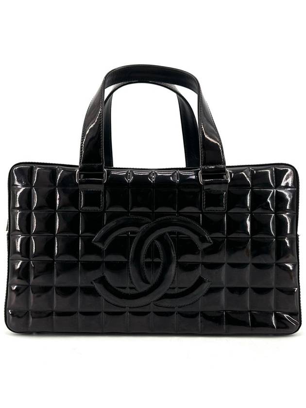 Chocolate bar patent Boston bag shoulder tote Chanel