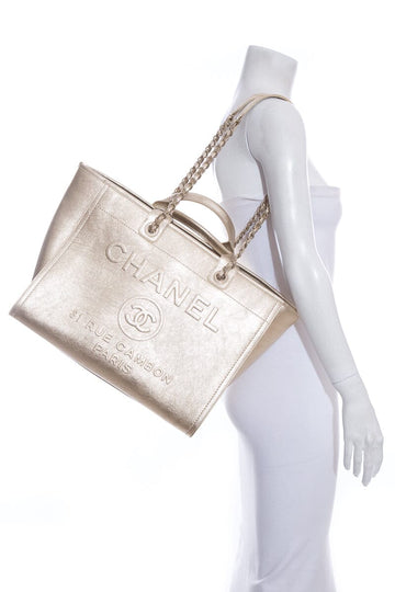 Chanel Gold Handbag Large Deauville Tote NWT