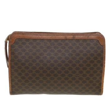 Celine Macadam Canvas Clutch Bag PVC Leather Brown  ac1846