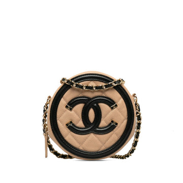 Top Quality Chanel Cocomark CC Figure rounded sliding chain shoulder bag beige black caviar s ladies CHANEL