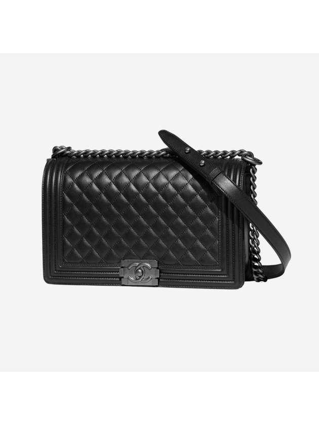 Boy Large Ruthenium  Metal Calfskin Shoulder Bag Black Chanel