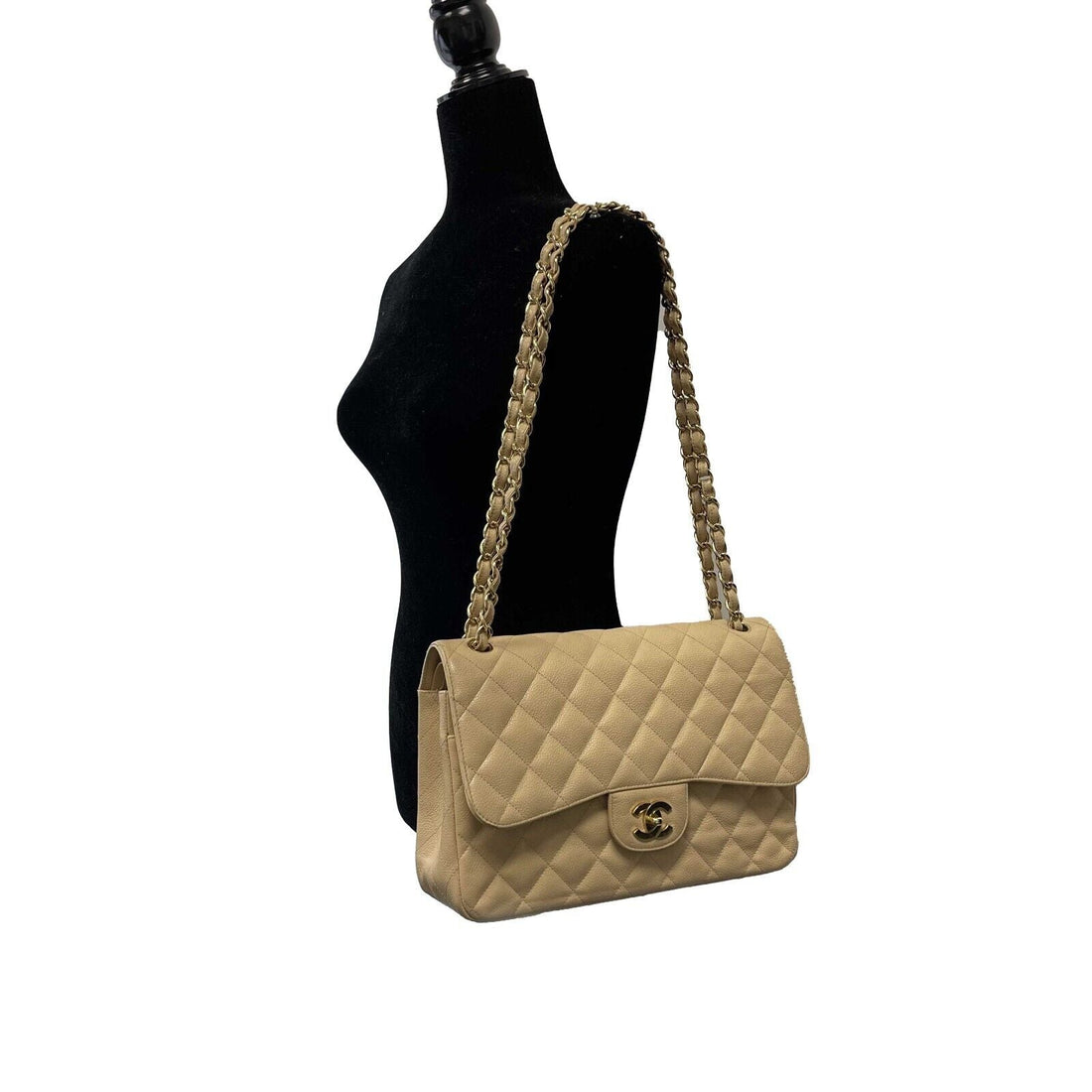 Top Quality Chanel - Large CC Caviar Leather Double New Tan Shoulder Bag