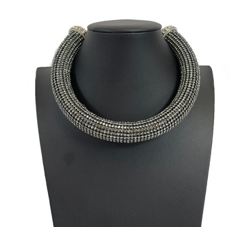 Top Quality Chanel - 17K CC Rhinestone Crystal Choker Necklace - Black / Silver