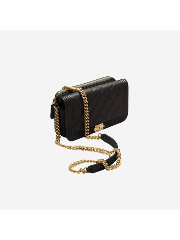 Boy Flap Phone Holder Calfskin Cross Bag Black Chanel