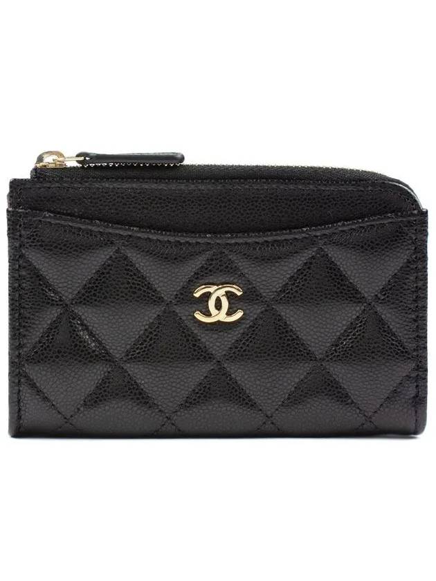 CC Logo Gold Hardware Caviar Zipper Card Wallet Black Chanel
