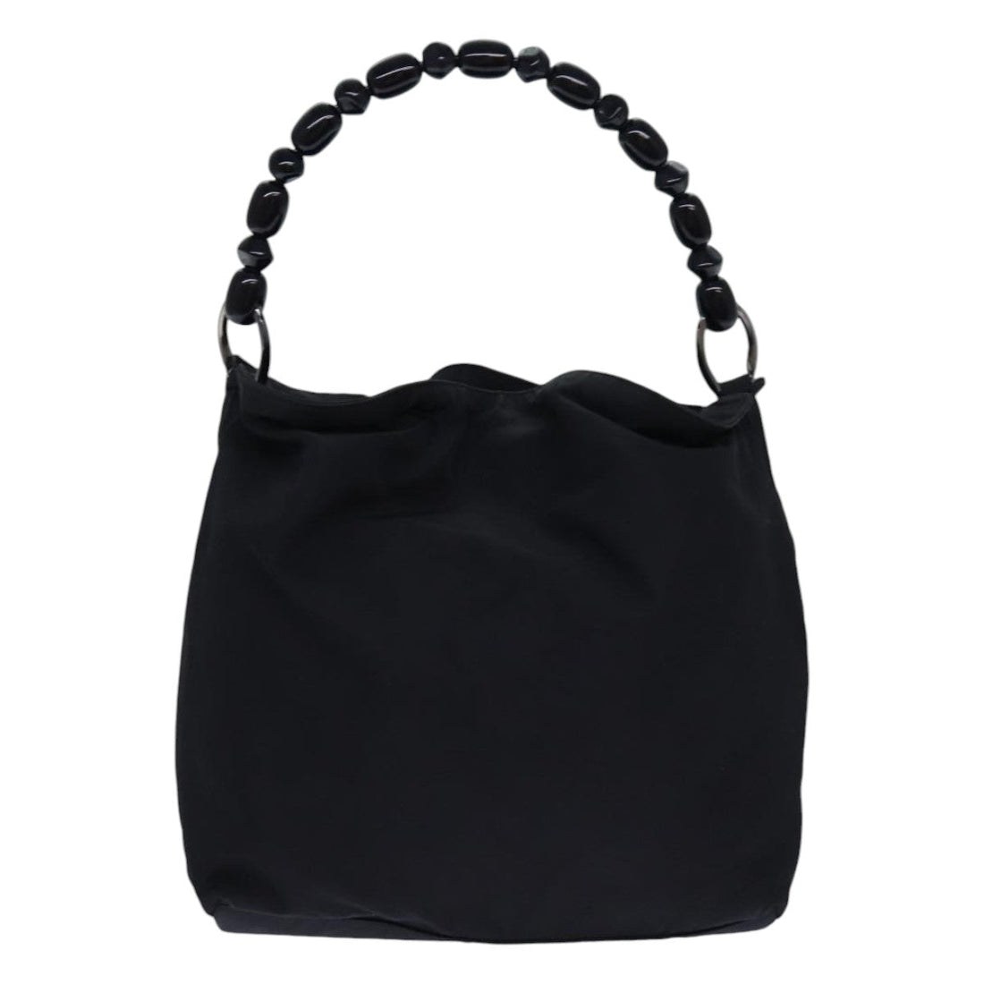 CHRISTIAN Top quality Dior Maris Pearl Hand Bag Nylon Black Silver Auth am6778