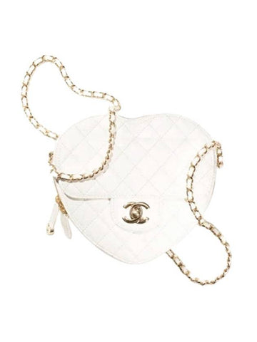 CC Logo Heart Chain Lambskin Cross Bag White Chanel