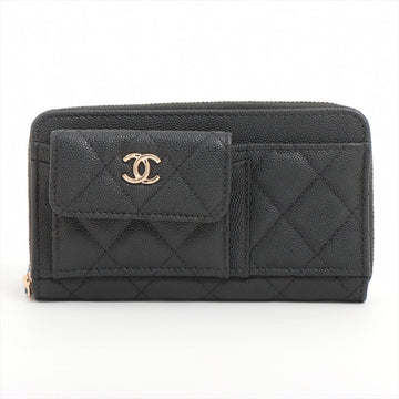 New 1:1 Rep Top Quality Chanel Matrasse Caviar S Compact Wallet Black Gold  29th
