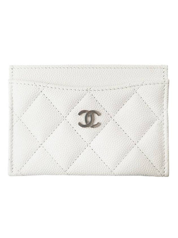 Gold CC Logo Leather Card Wallet White Chanel