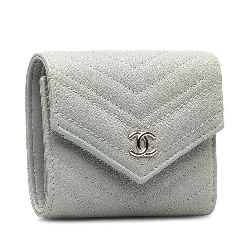 New 1:1 Rep Top Quality Chanel V titch Cocomark Three Folded Wallet Compact Wallet Grey Caviar S  CHANEL