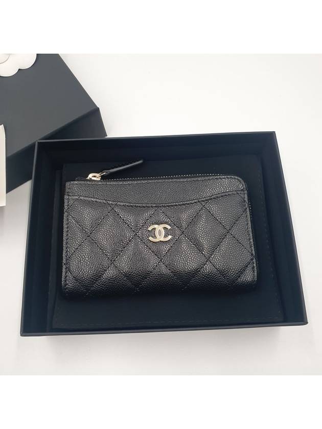 CC Logo Gold Hardware Caviar Zipper Card Wallet Black Chanel