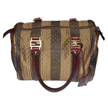 Fendi W Canvasleather Top Handle Key Quilted Pequin Canvas Leather Satchel
