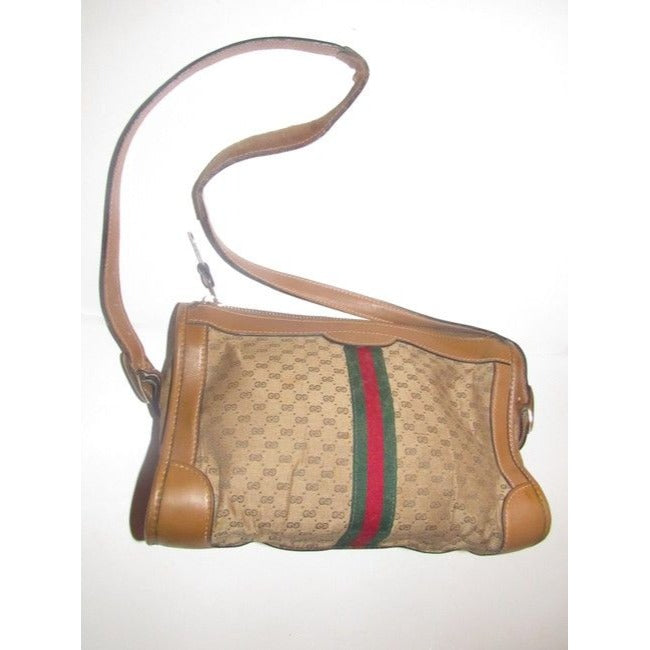 Gucci  Pursesdesigner Purses Brown Small G Logo Print Fabric And Camel Leather With Redgreen