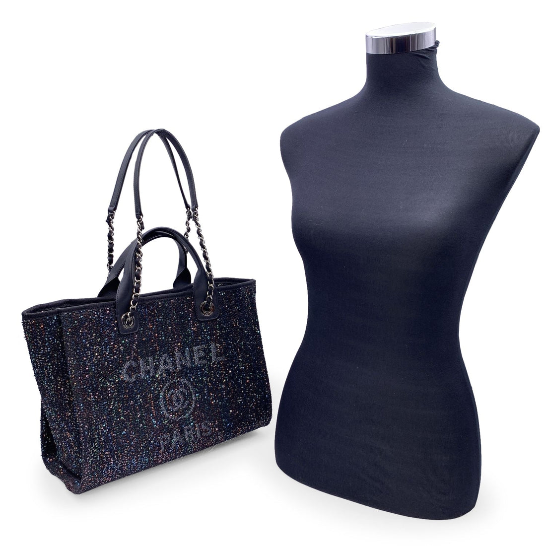 Top Quality Chanel Black Sequin Sparkle Canvas Medium Deauville Tote Bag