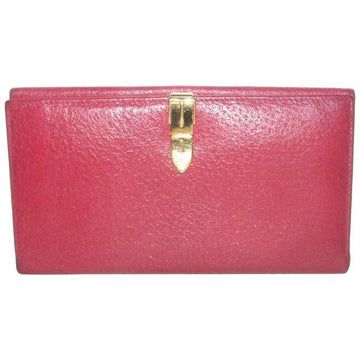 Gucci Dark Red Leather With Gold Belt Buckle Clasp  Accent Wallet