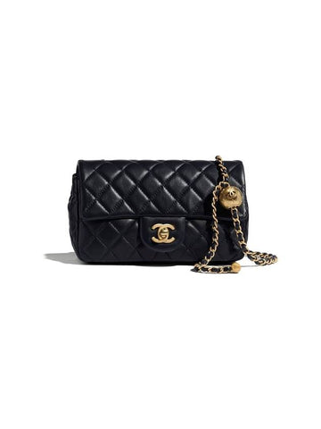 Classic New Mini Gold Ball Flap Lambskin Gold Metal Cross Bag Black Chanel