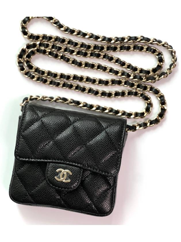 CC Logo Chain Mini Leather Cross Bag Black Chanel