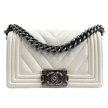 Top Quality Chanel Boy New Chevron Quilted White Shoulder Bag Mini