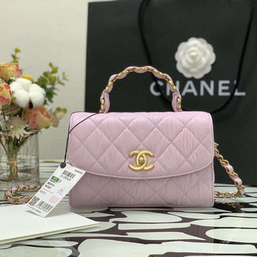 Chanel Mini Flap Bag Pink with too handle