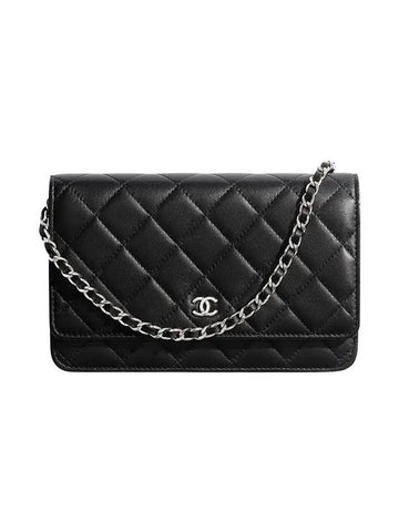 Classic CC Logo Chain Leather Long Wallet Black Chanel