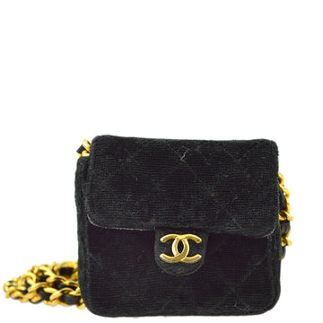 New 1:1 Rep Top Quality Chanel Black Velvet Classic Flap Micro Chain Pochette Pouch