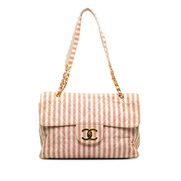 Top Quality Chanel Decamatrace Strip Cocomark Chain Shoulder Bag Pink White Cotton Lady Top Quality Chanel [More]