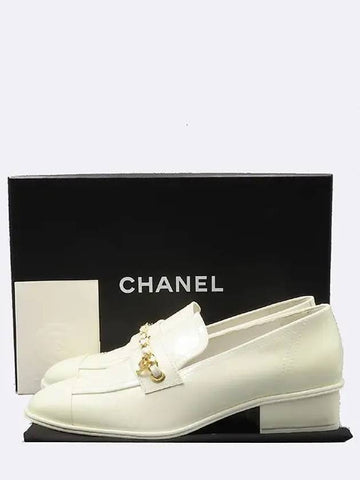 G38559 White patent leather silver COCO logo women s loafers 240MM Chanel