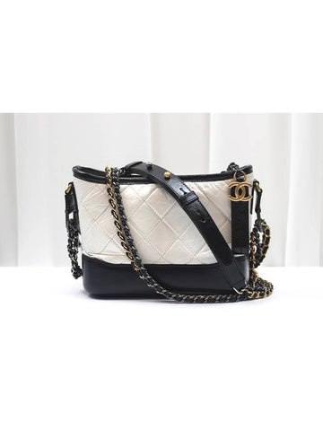 Gabriel Hobo Bag Small White Black Shoulder 25th A91810 Chanel
